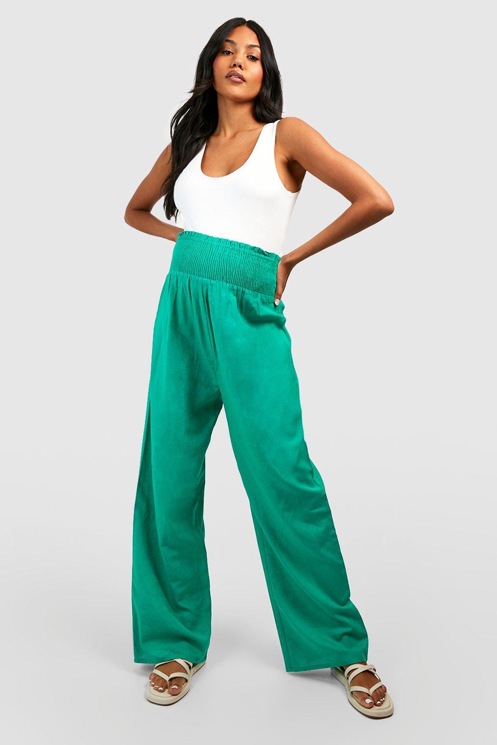 Maternity Shirred Waist Linen Wide Leg Pants | boohoo